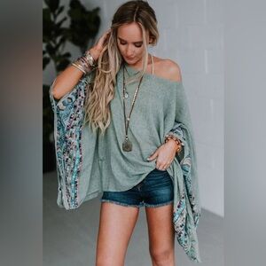 Sage Embroidered Sleeve Poncho